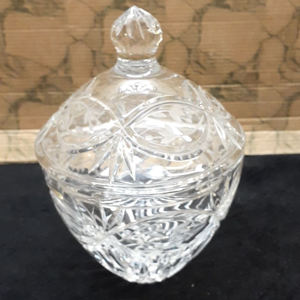 Vintage Gorham Poland hand‎ cut clear crystal lidded candy dish